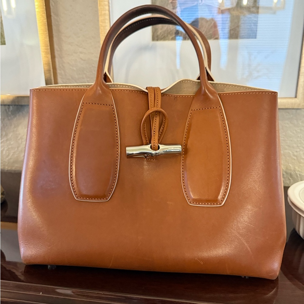 Longchamp Roseau cognac leather bag